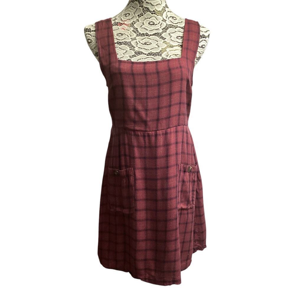 American Eagle plaid dress square neckline, wide straps, mini-length skirt M